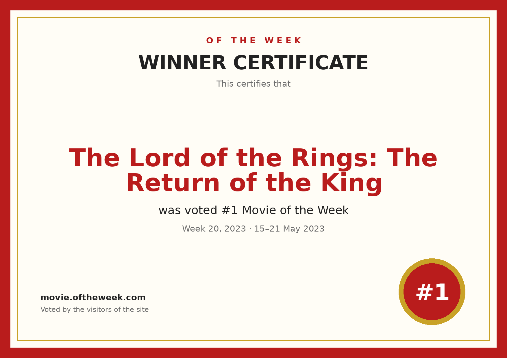 Certificate — The Lord of the Rings: The Return of the King