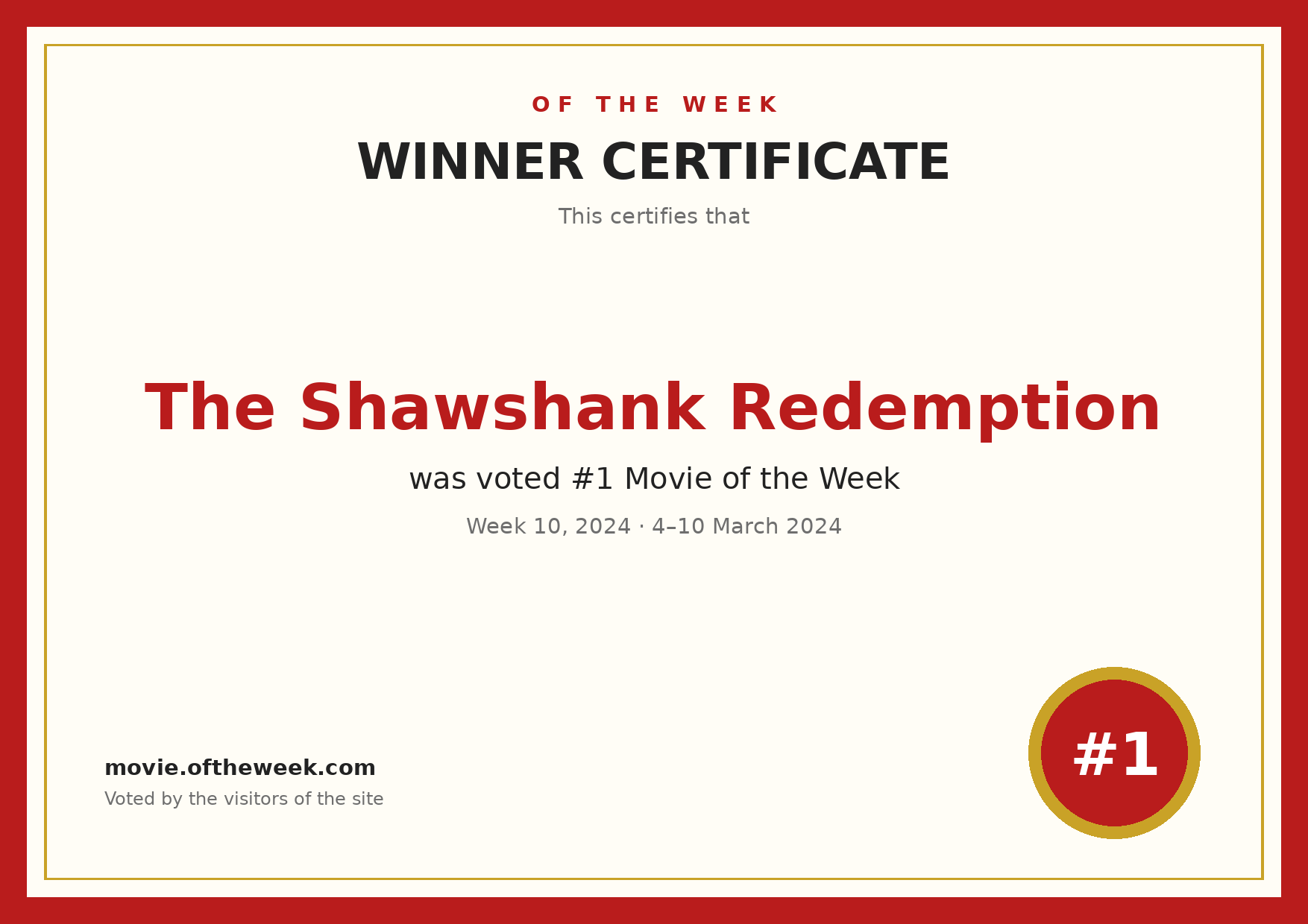 Certificate — The Shawshank Redemption