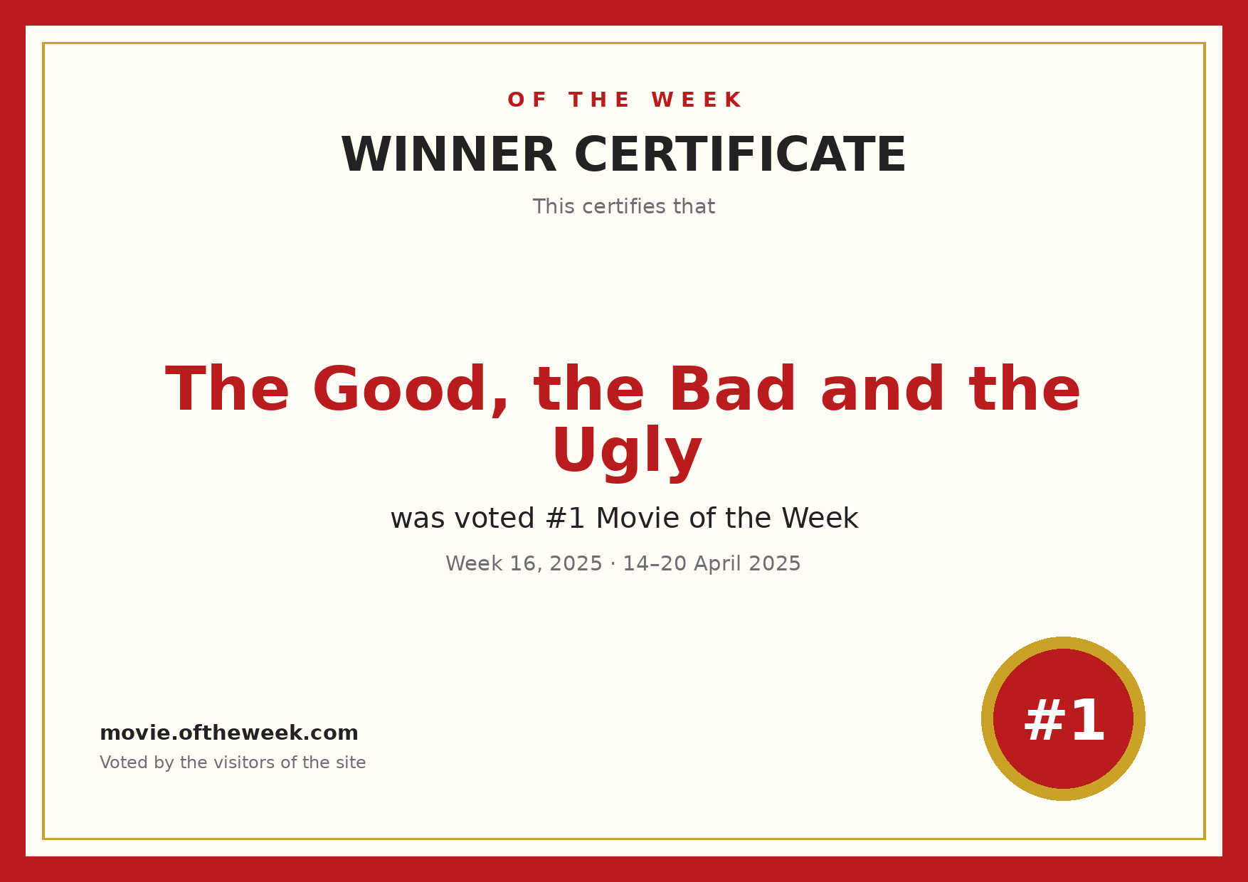 Certificate — The Good, the Bad and the Ugly