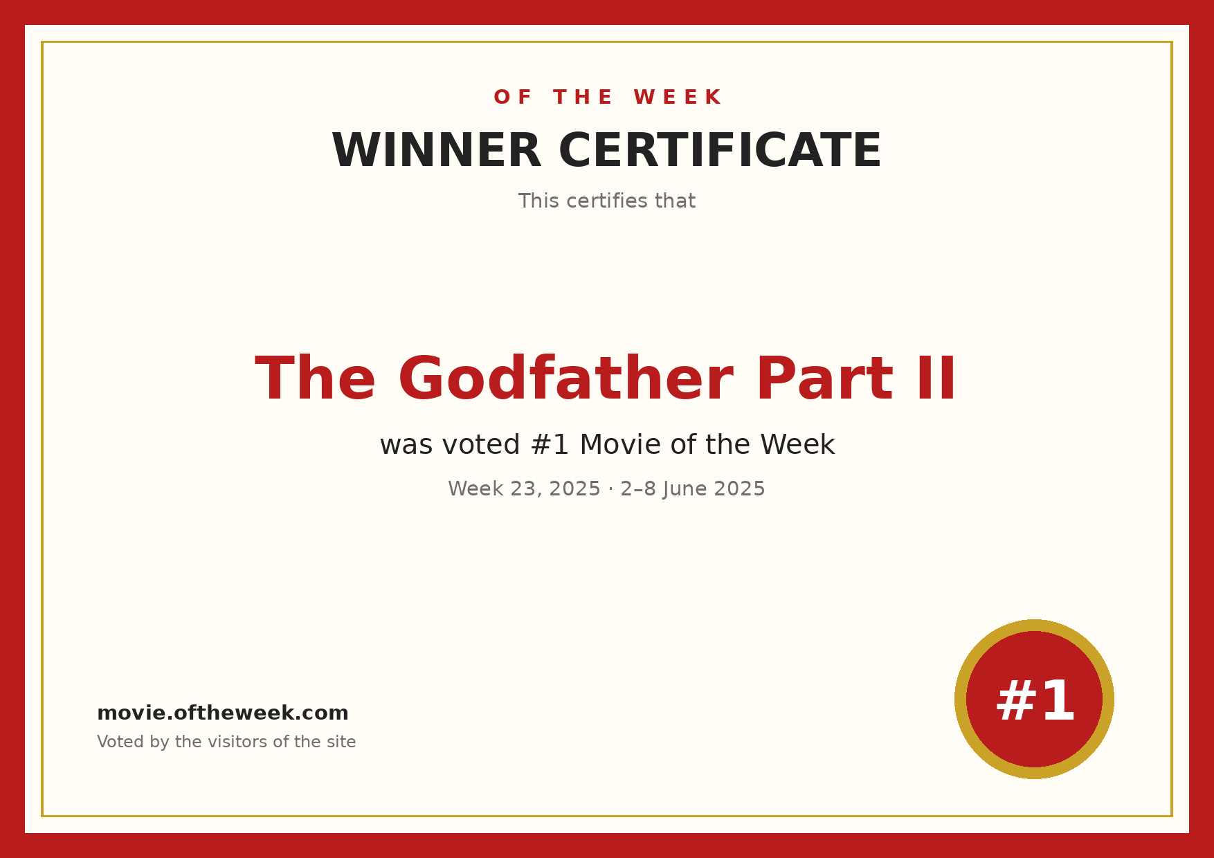 Certificate — The Godfather Part II