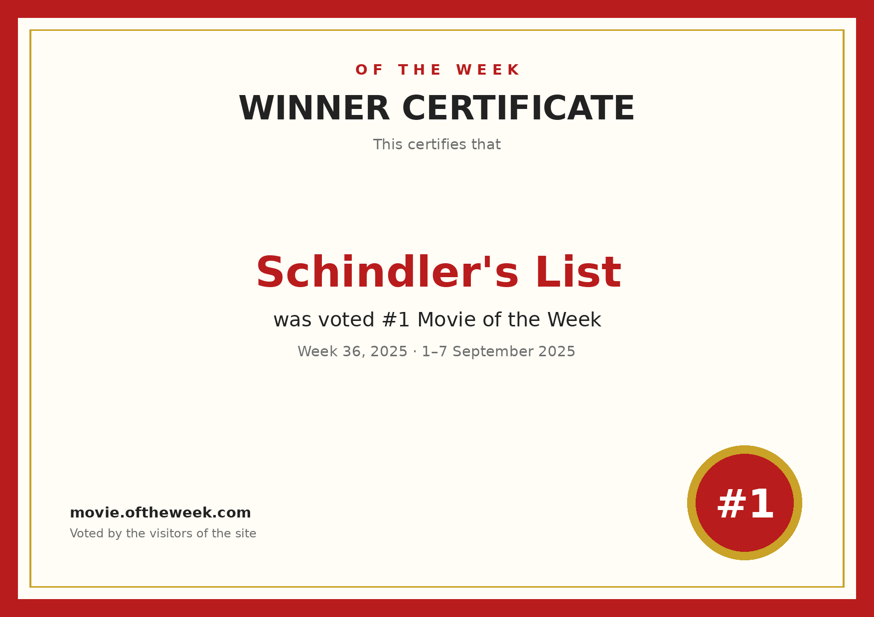 Certificate — Schindler's List