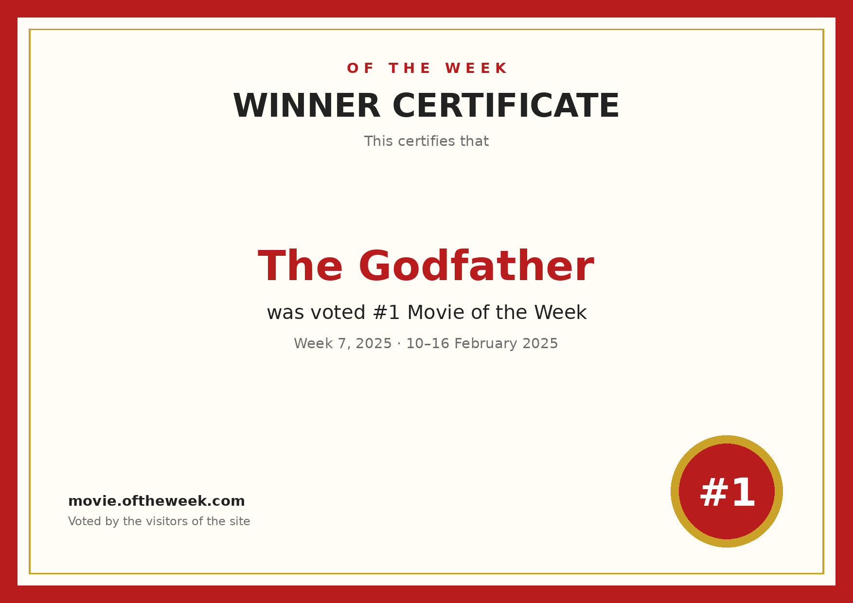 Certificate — The Godfather