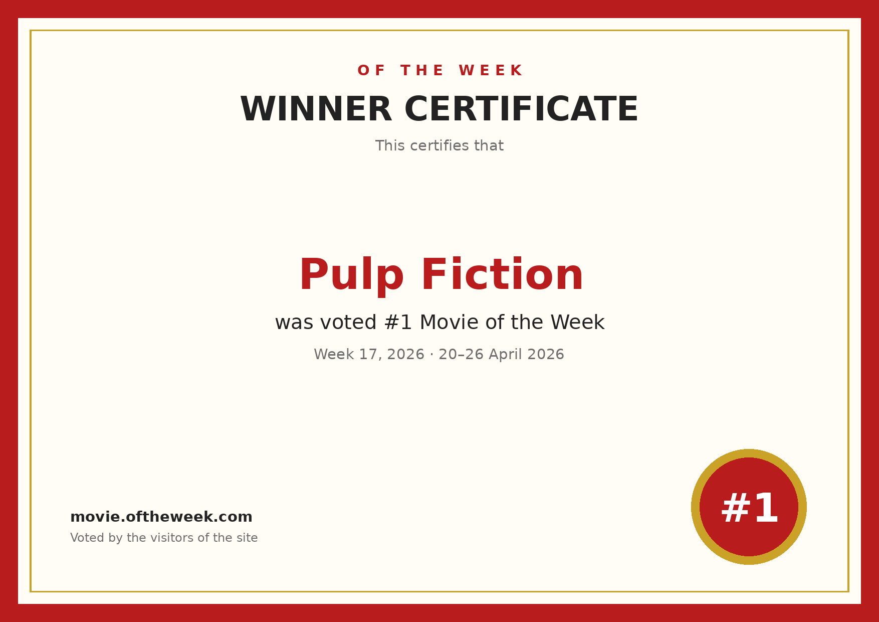 Certificate — Pulp Fiction