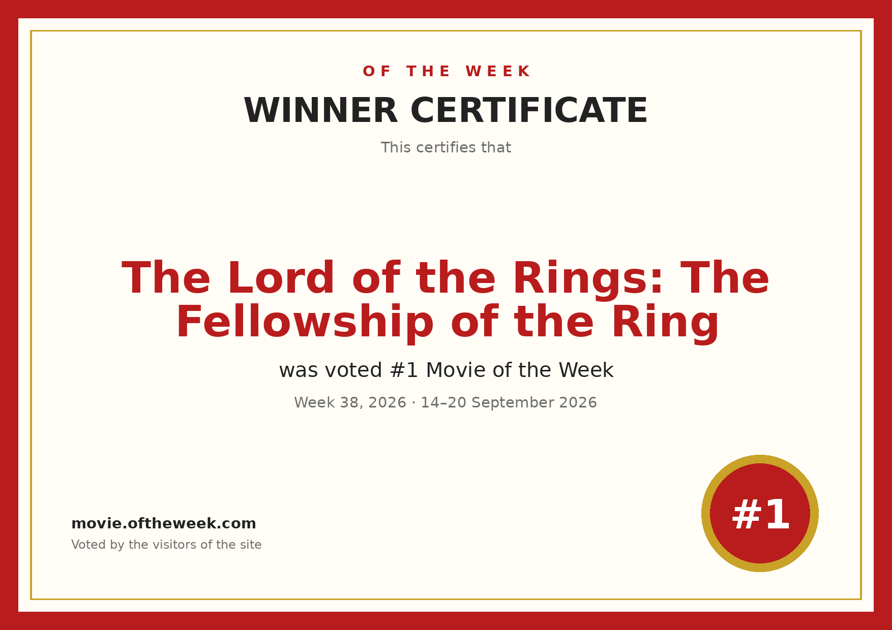 Certificate — The Lord of the Rings: The Fellowship of the Ring